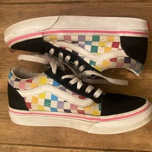 VANS Used Kids Old Skool Rainbow Check Lace up Sneakers